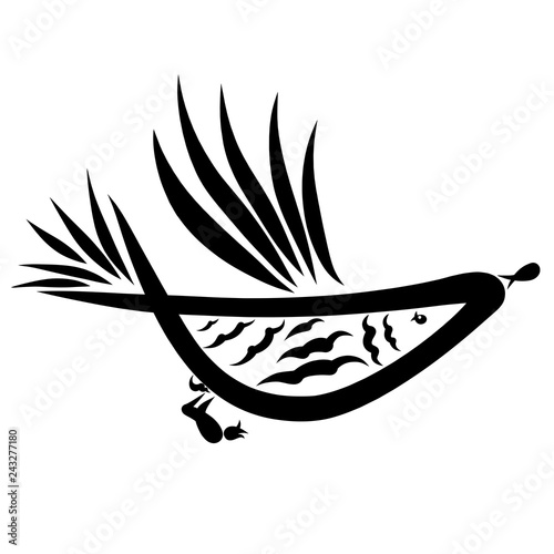 black abstract pattern, flying bird, funny animal