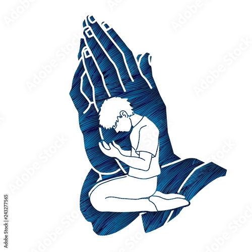 Man prayer, Praise to the Lord , Double exposure graphic vector