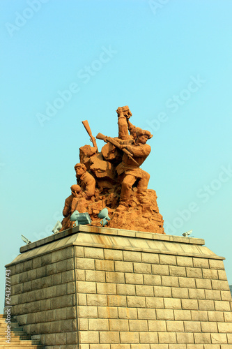 Chinese soldiers sculpture, dandong city, liaoning province, China