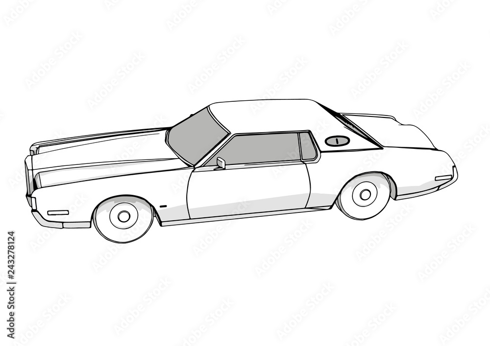 Fototapeta premium sketch of a retro car with shadows