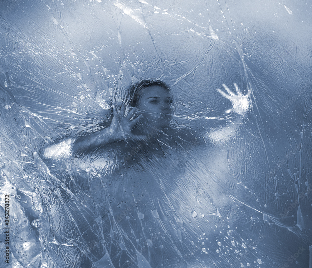 Babe Nude Woman Posing In Polyethylene Film Under The Water Photos Adobe Stock