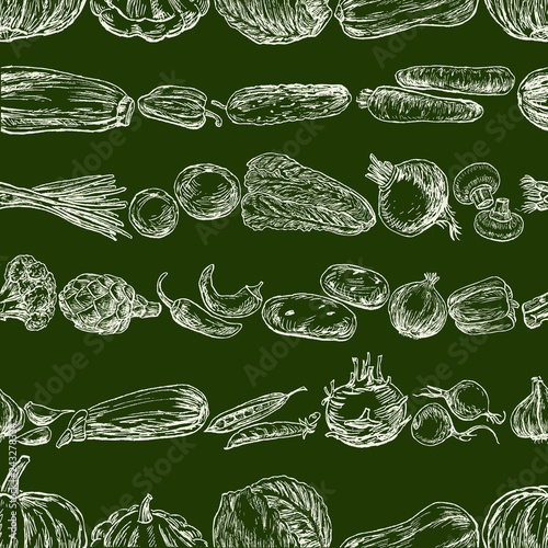Seamless pattern of various vegetables sketches