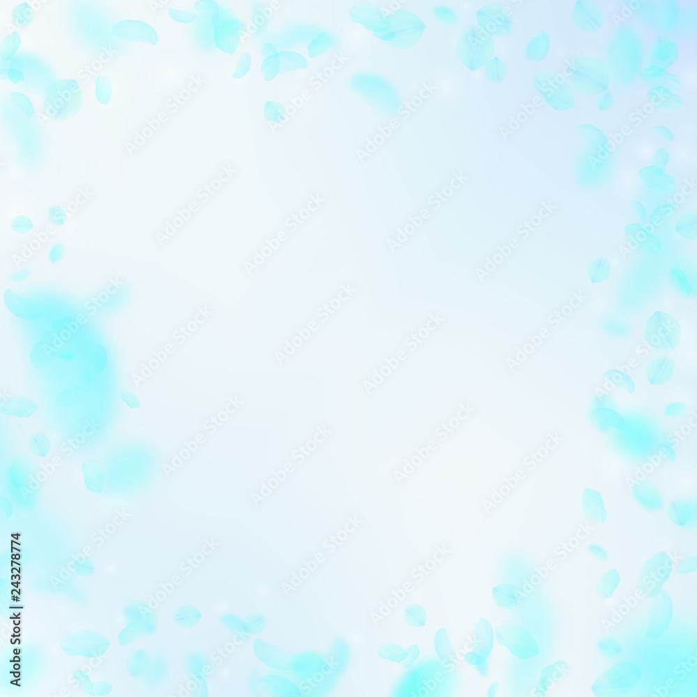 Turquoise flower petals falling down. Creative rom Turquoise flower petals falling down. Creative rom