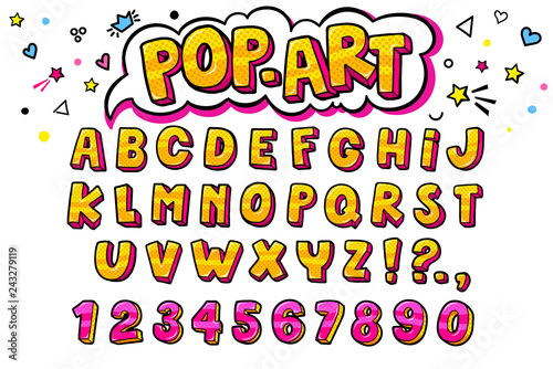 Comic retro letters set. Alphabet letters and numbers in style of comics