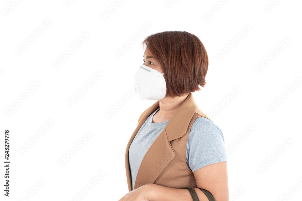 Young woman use a mask to protect air pollution. Young woman use a mask to protect air pollution.