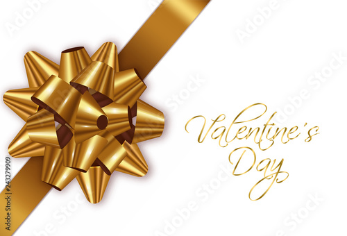 Golden bow Vector realistic. Special Valentine day card wishes. 3d illustrations