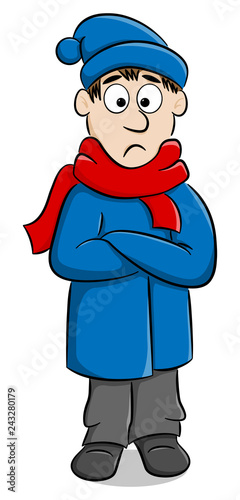 man with a thick coat, a scarf and a cap that freezes