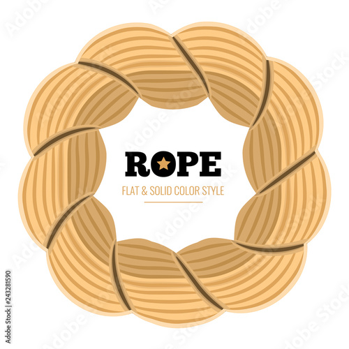 Braided twisted rope circle border or frame flat vector illustration