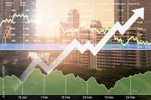 Stock financial index show successful investment on construction industry and real estate proterty business with graph and chart presentation background. photo