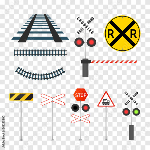 Railway signs set isolated on transparent background. Vector eps10. 