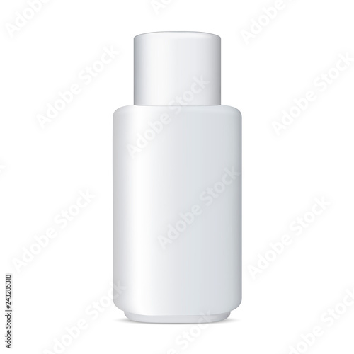 White Cosmetic Bottle Mockup. Advertising Product Blank. Luxury 3d Container for your Lable and Marketing. Shampoo Cylinder Package. Bath Body Lotion Jar.