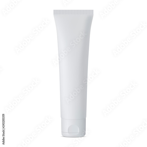 Tube for Cosmetic Cream. Plastic Blank Package Mockup. Realistic 3d Container Illustration. Clear Tooth Paste Pack with Lid. Beauty Facial Skincare Product. Body Scrub Squeeze Bottle.