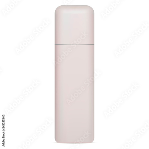 Cosmetic Bottle Smooth Square. Shampoo Mockup with Round Corner. Plastic Package for Shower Cream, Liquid Soap, Gel. Clean Perfume Packaging. Isolated Blank Container Design.