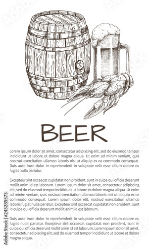 Wood Ale Firkin and Beer Mug with Crawfish Poster