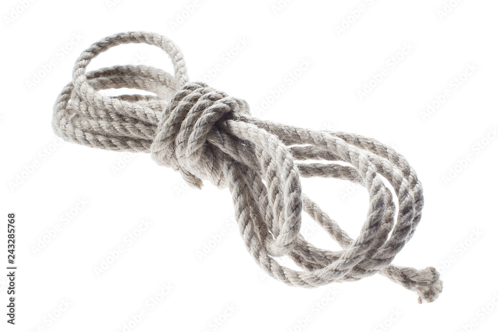 Roll of thin natural rope, isolated on white background Roll of thin natural rope, isolated on white background