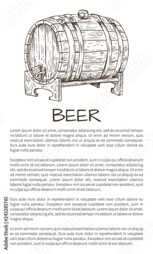 Ale or Beer Wood Firkin Monochrome Sketch Poster