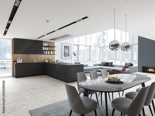 new modern city loft apartment. 3d rendering