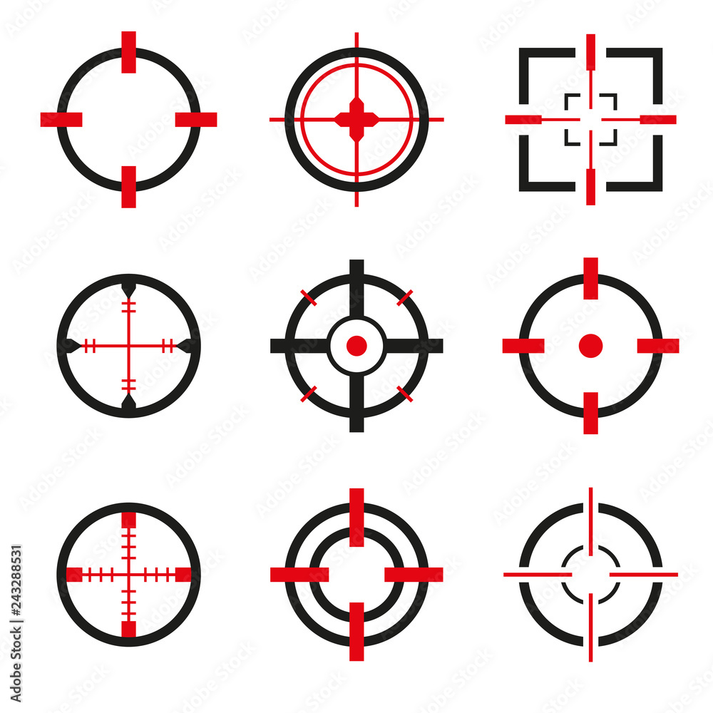 Crosshair icons vector set isolated. Crosshairs for video games, web and app Crosshair icons vector set isolated. Crosshairs for video games, web and app