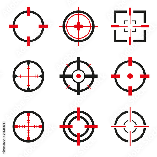 Crosshair icons vector set isolated. Crosshairs for video games, web and app