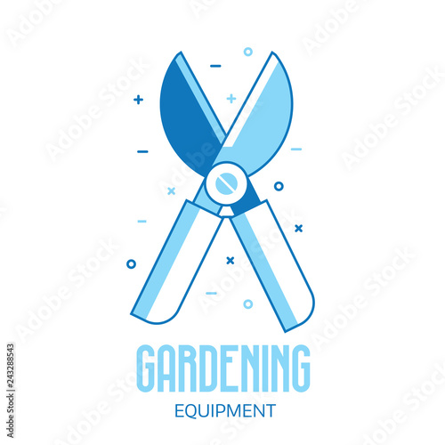 Garden pruner icon in flat design. Plant secateurs or gardening scissors line illustration. Gardening equipment logo template.
