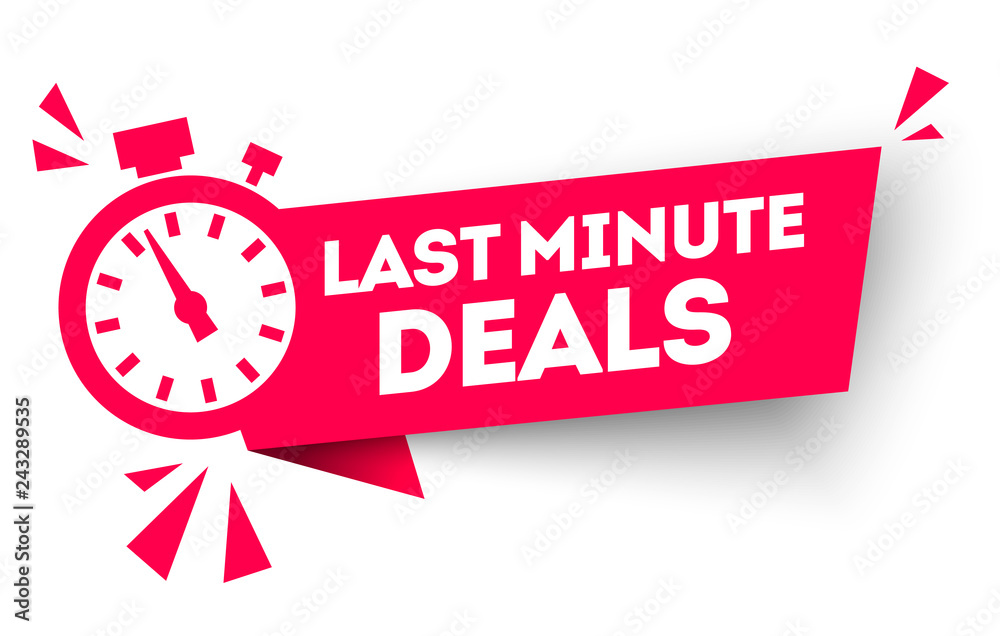 vector illustration last minute deal button, flat label flag sign, alarm  clock countdown logo Stock Vector