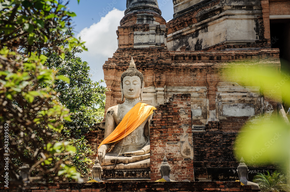 World Heritage of Wat Yai ChaiMongkhon temple at Ayutthaya history park in Thailand - obrazy, fototapety, plakaty 