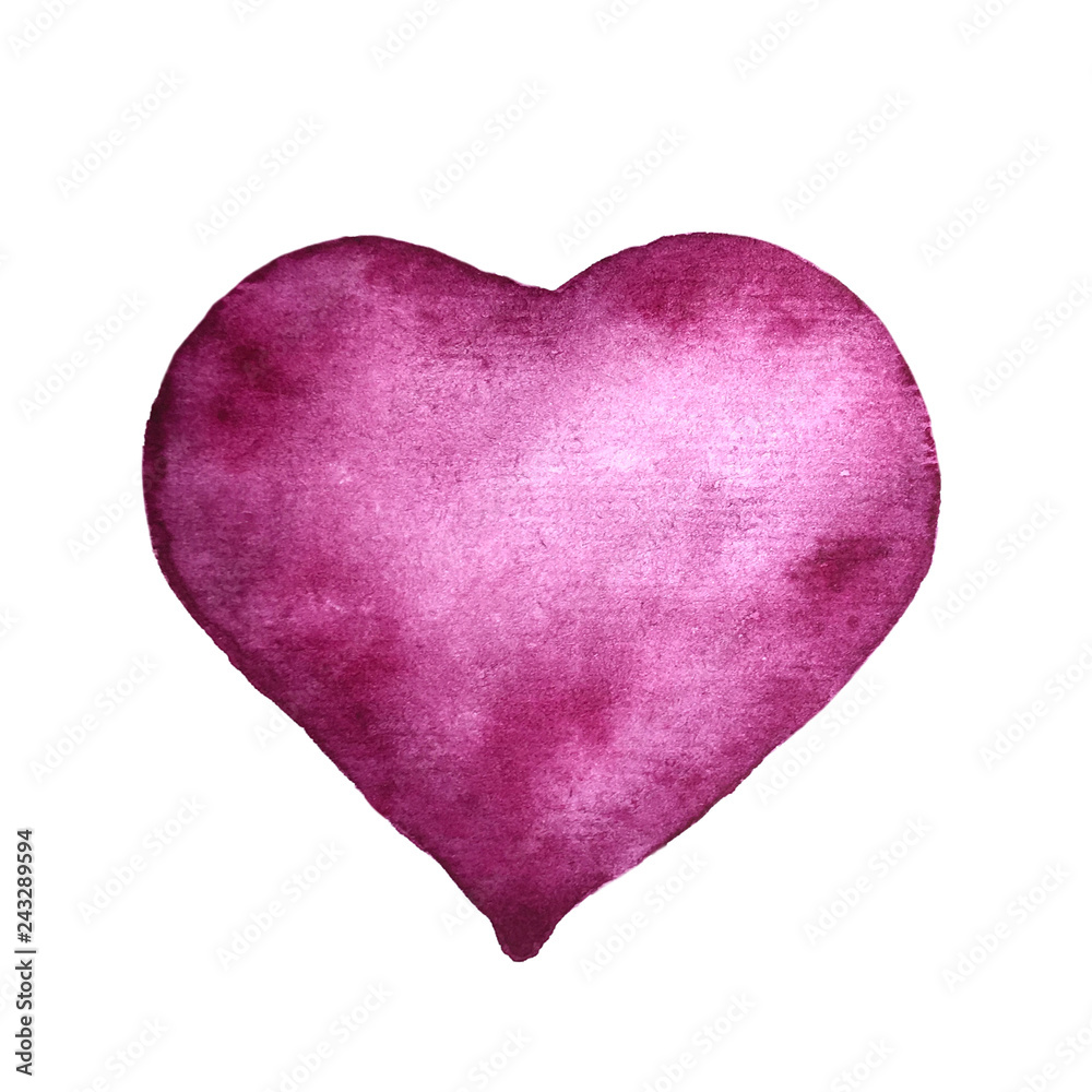 Watercolor purple shape of heart illustration for Valentine's day