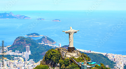 Canvas Print Aerial view of Rio de Janeiro with Christ Redeemer and Corcovado Mountain