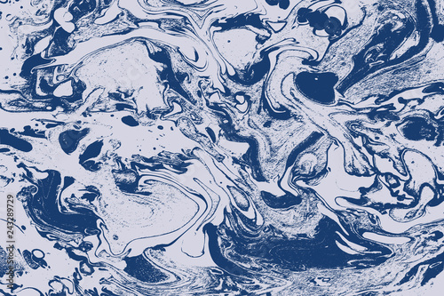 Abstract marbling vector background with spots and splashes in shades of blue. Abstract hand made vector backdrop, background