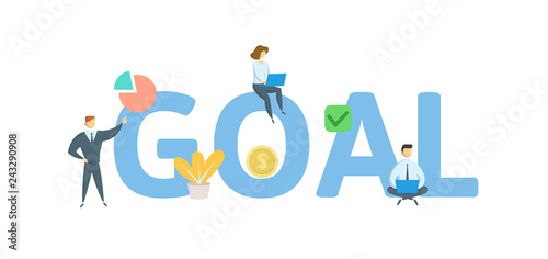 GOAL word concept banner. Concept with people, letters and icons. Colored flat vector illustration. Isolated on white background.