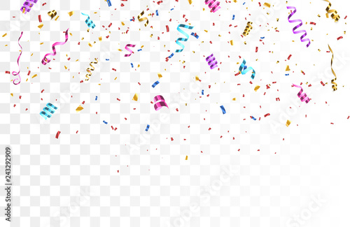 Colorful bright confetti isolated on transparent background. Vector illustration