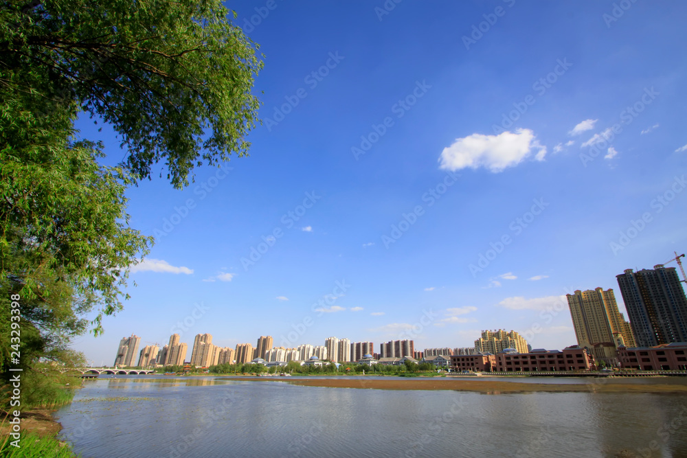 Beautiful city scenery, rivers and buildings