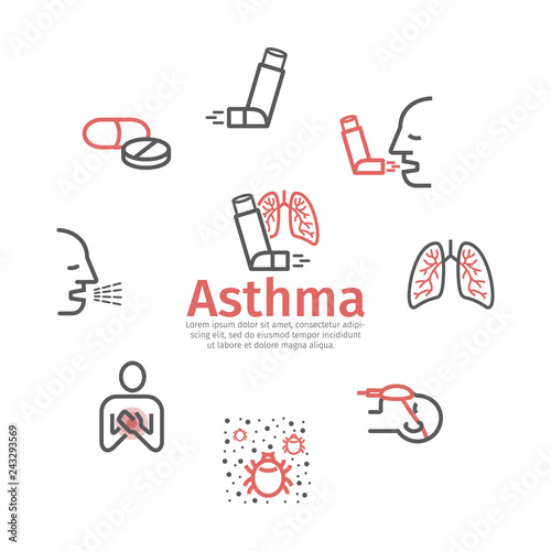 Asthma banner. Symptoms. Asthma line icons. Vector signs for web graphics.