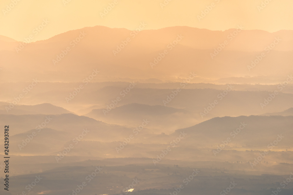 Obraz premium Beautiful mountain and morning sunrise over the sea of mist. Mon Sone View point , Doi Pha Hom Pok National Park in Chiang Mai,Thailand.