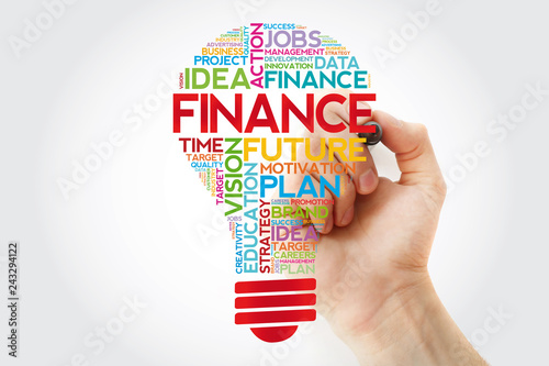 FINANCE bulb word cloud with marker, business concept