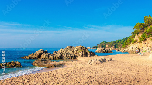 Sea beach landscape in Costa Brava. Cala de Boadella platja in Lloret de mar