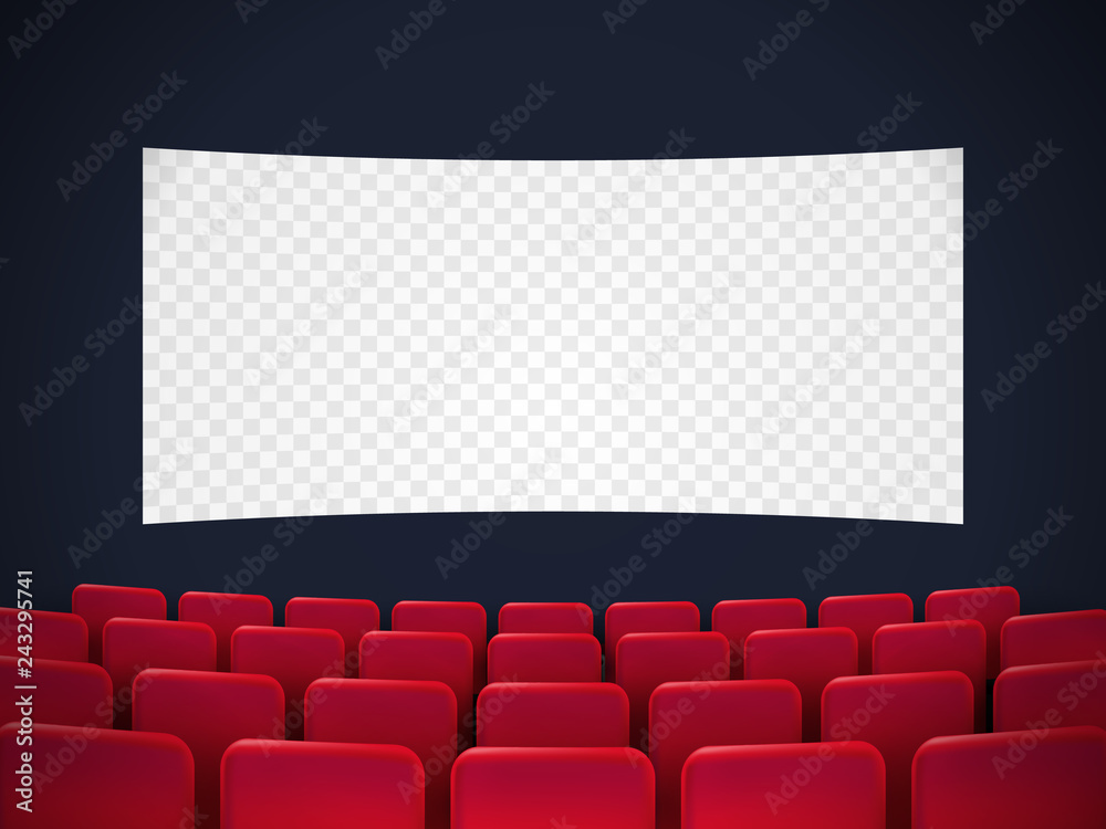 Cinema screen with red seats. Cinema screen with red seats.