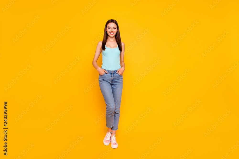 Full length size studio photo portrait of pretty attractive one Full length size studio photo portrait of pretty attractive one