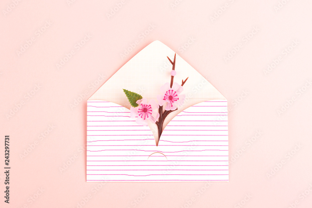 Envelope on pink background