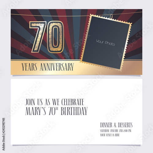 70 years anniversary invitation vector illustration. Graphic design element