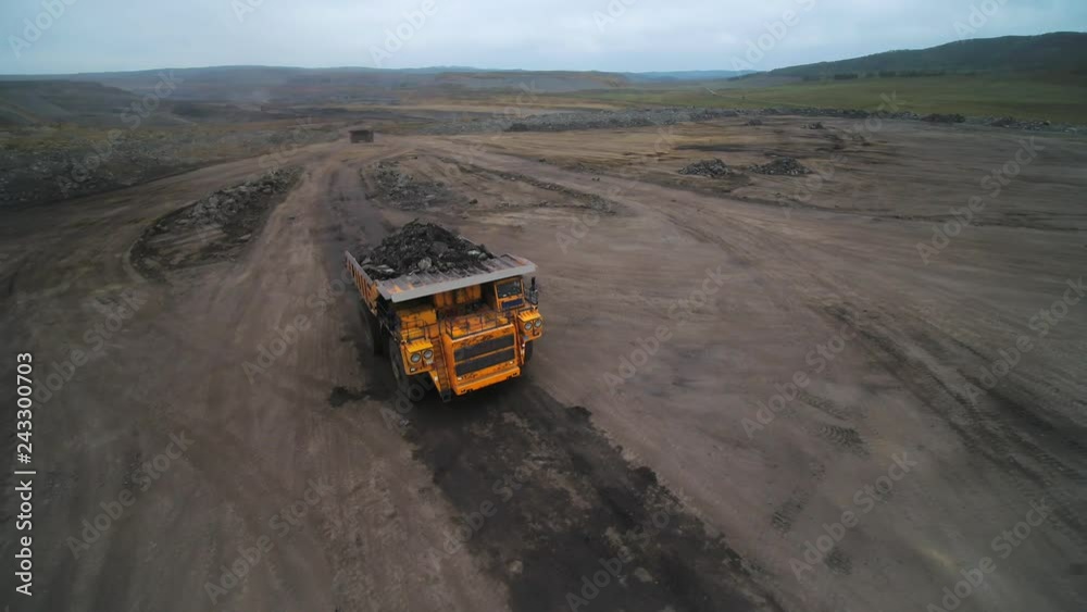 Flying over a giant truck with coal Flying over a giant truck with coal