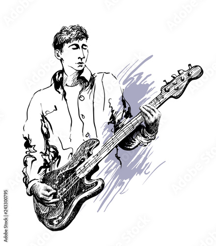 Guitar player. Hand drawn vector illustration