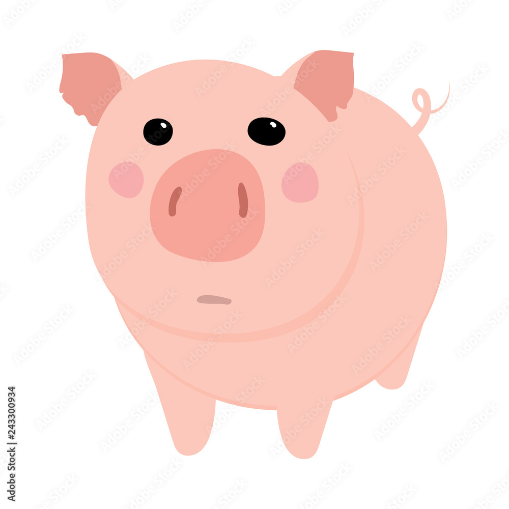 Pig Cute and Funny. One of the Chinese New Year Symbol. Vector Illustration.