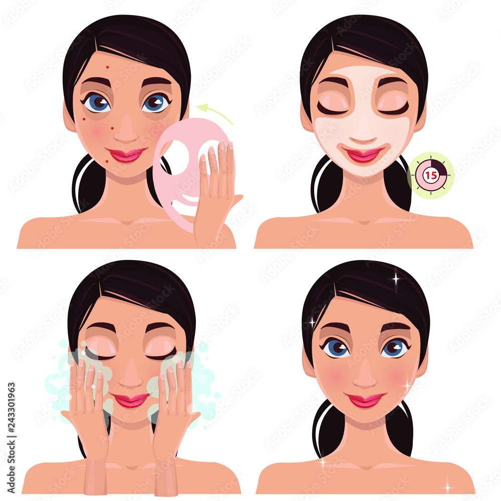 Steps how to apply mask. Vector isolated illustrations set. Steps how to apply mask. Vector isolated illustrations set.