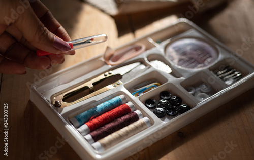 Tray of sewing kit