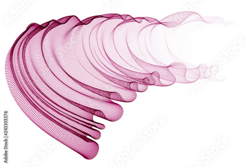 Wave of flowing particles abstract vector background, smooth curvy shape dots transparent tulle textile on wind. 3d shape dots blended mesh, relaxing tranquil wallpaper.
