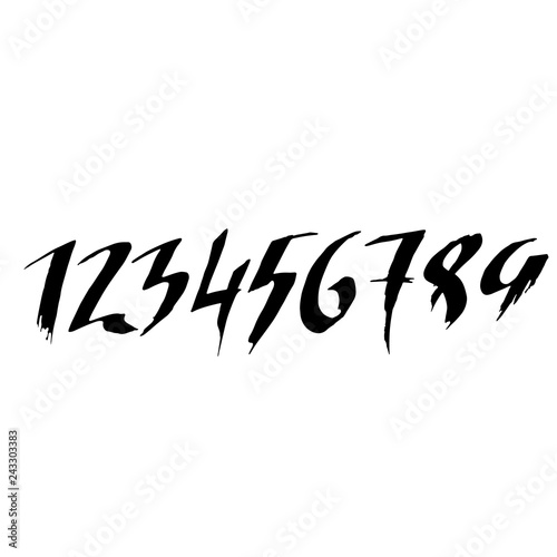 Set of grunge handdrawn numbers. Modern dry brush lettering. Vector illustration