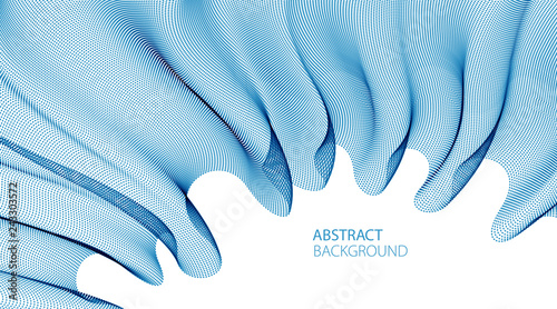 Wave of flowing particles abstract vector background, smooth curvy shape dots transparent tulle textile on wind. 3d shape dots blended mesh, relaxing tranquil wallpaper.