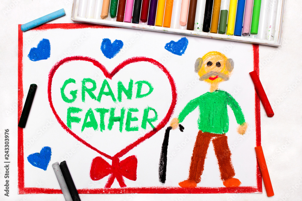 Colorful drawinsg: Grandparents Day card with happy grandfather Colorful drawinsg: Grandparents Day card with happy grandfather