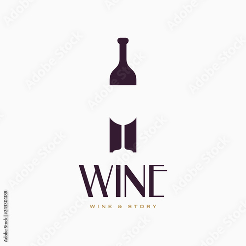 Bottle of Wine and Glass of Wine Vector Logo Concept.